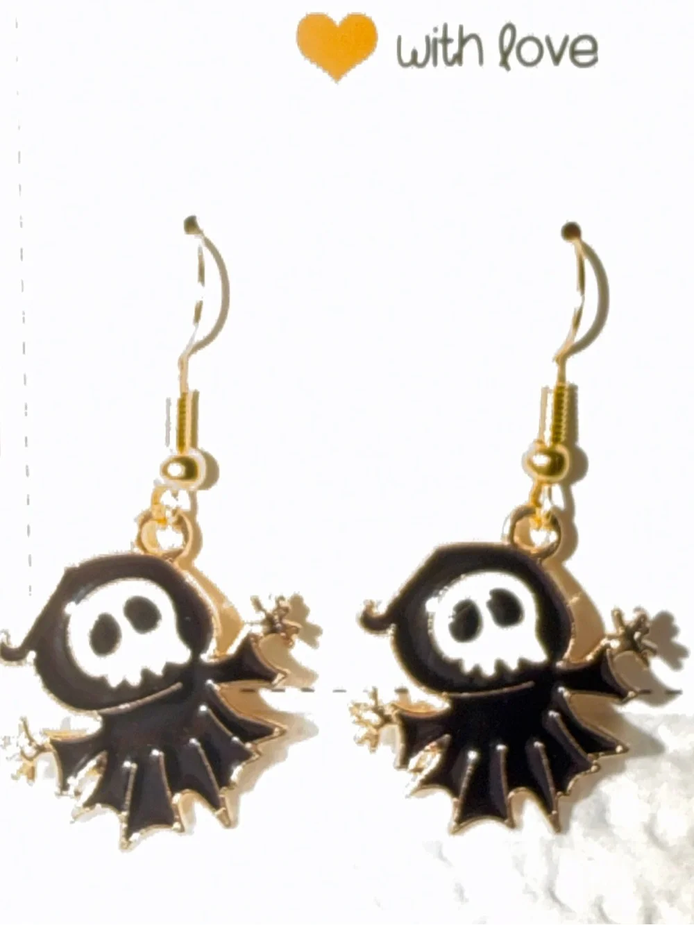 Kids Black & Gold Skull Hood Dangle Earrings - Cute Halloween Jewelry